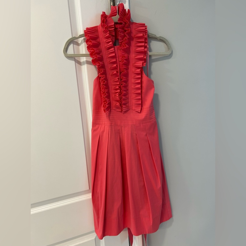 BCBGMaxAzria Hot Pink Ruffled Pleated Mini Sundress - Picture 2 of 5